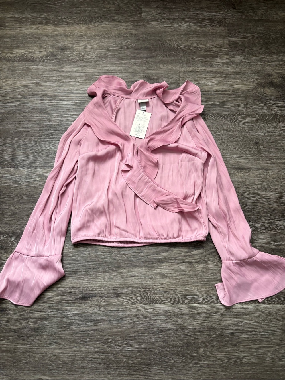 a new day Pink Ruffle Tie-Neck Long Sleeve Blouse